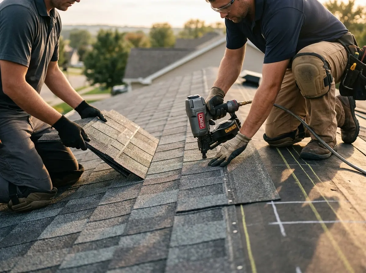 Professional roofer working on a residential roof in Fruitland Park